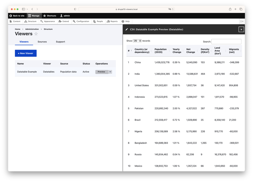  Datatables preview