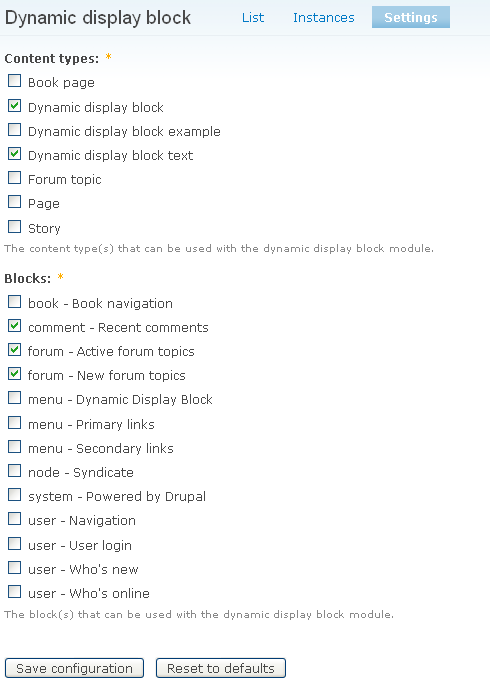 Settings tab page