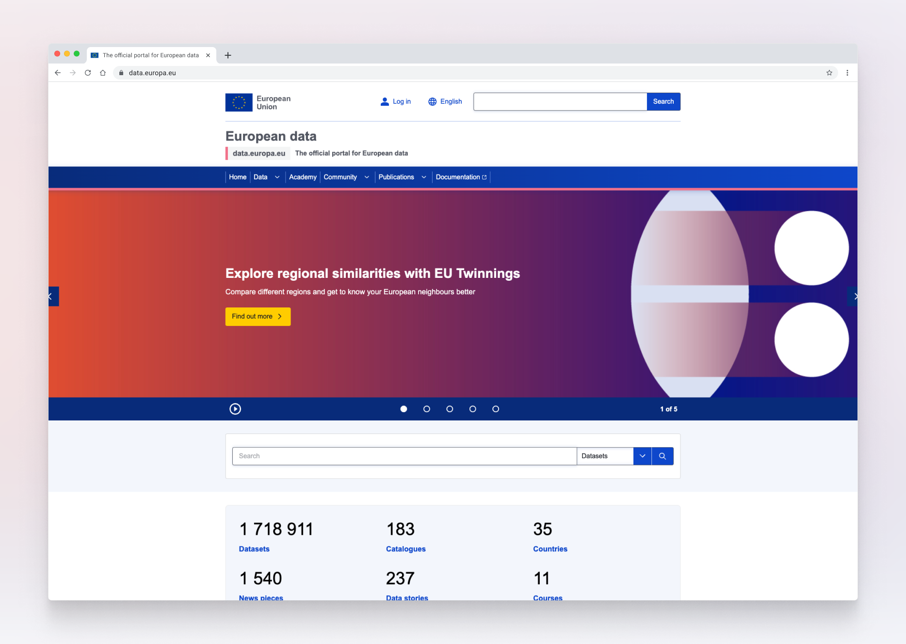 data.europa.eu homepage screenshot