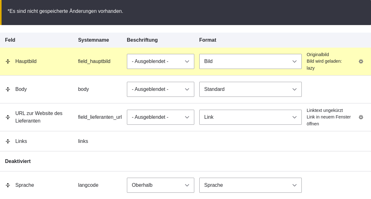 Changing order of fields