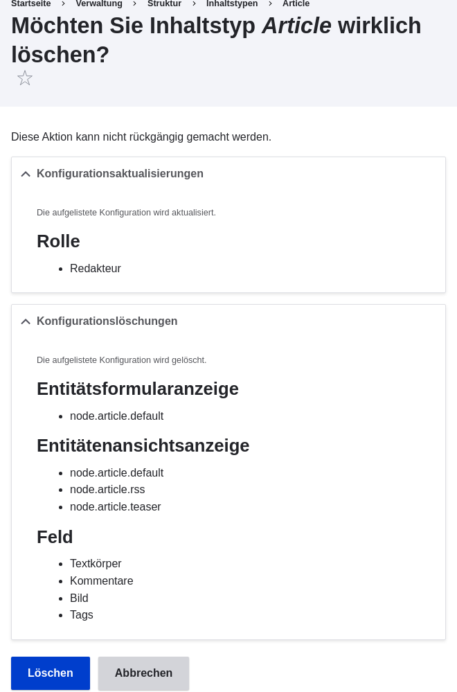 6.2. Einen Inhaltstyp löschen | Kapitel 6. Inhaltsstruktur der Website ...