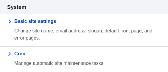 System section of the Configuration page