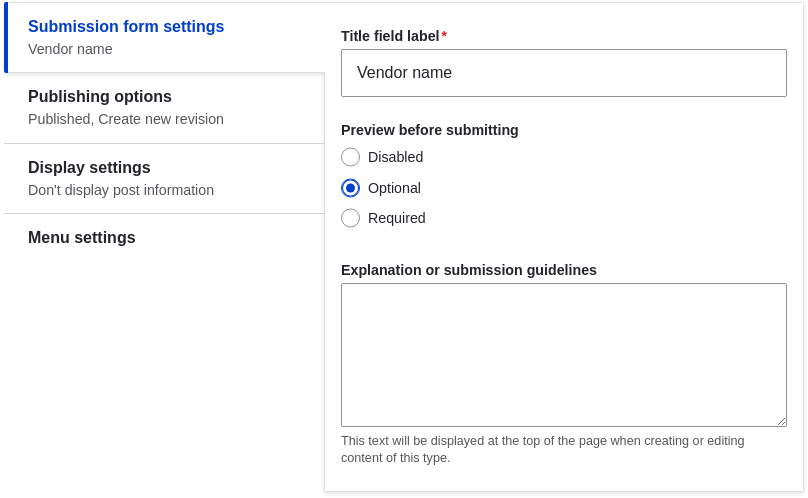 Submission form settings