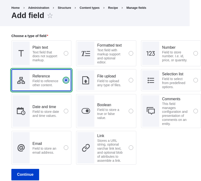 Add Ingredients field to Content type Recipe