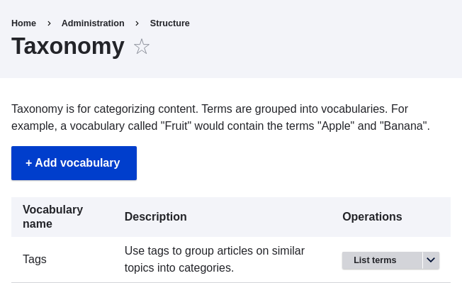 taxonomy list page