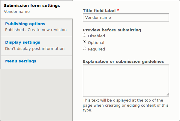Submission form settings