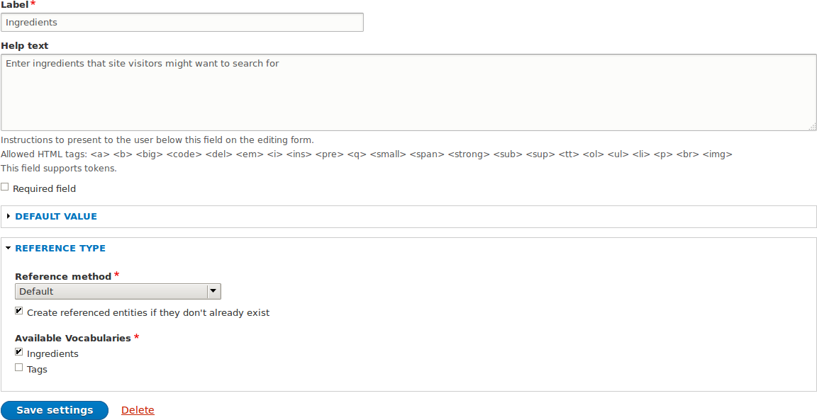 reference type field settings