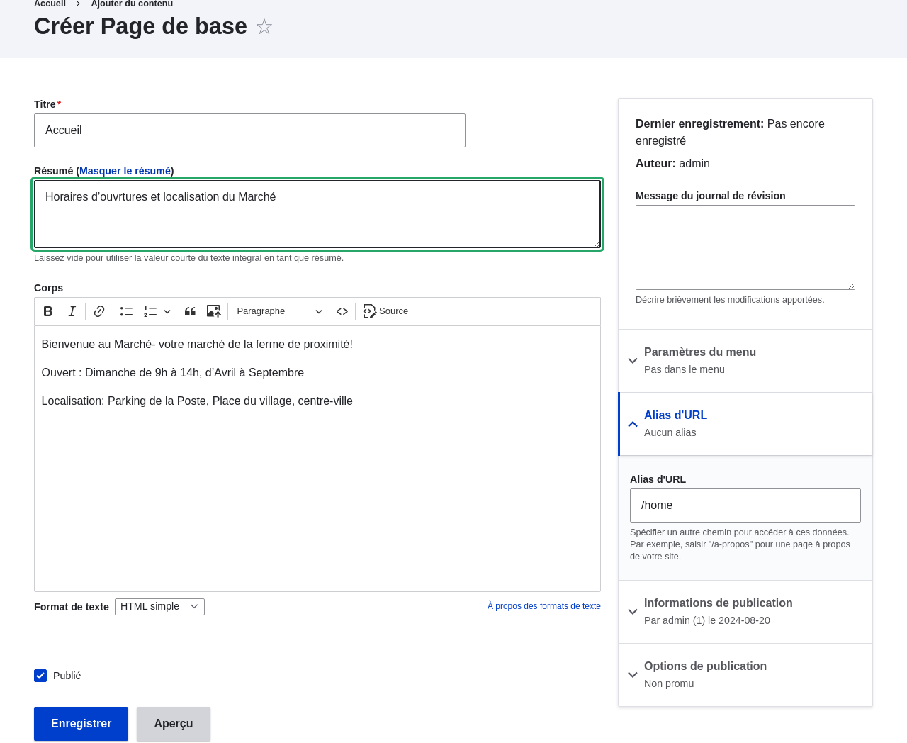 Créer une page de base