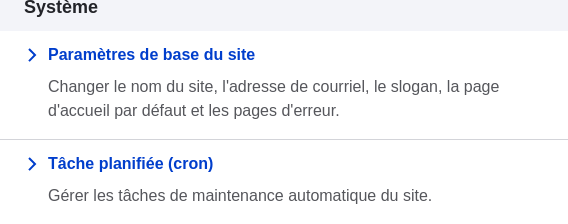 Section Système de la page de configuration