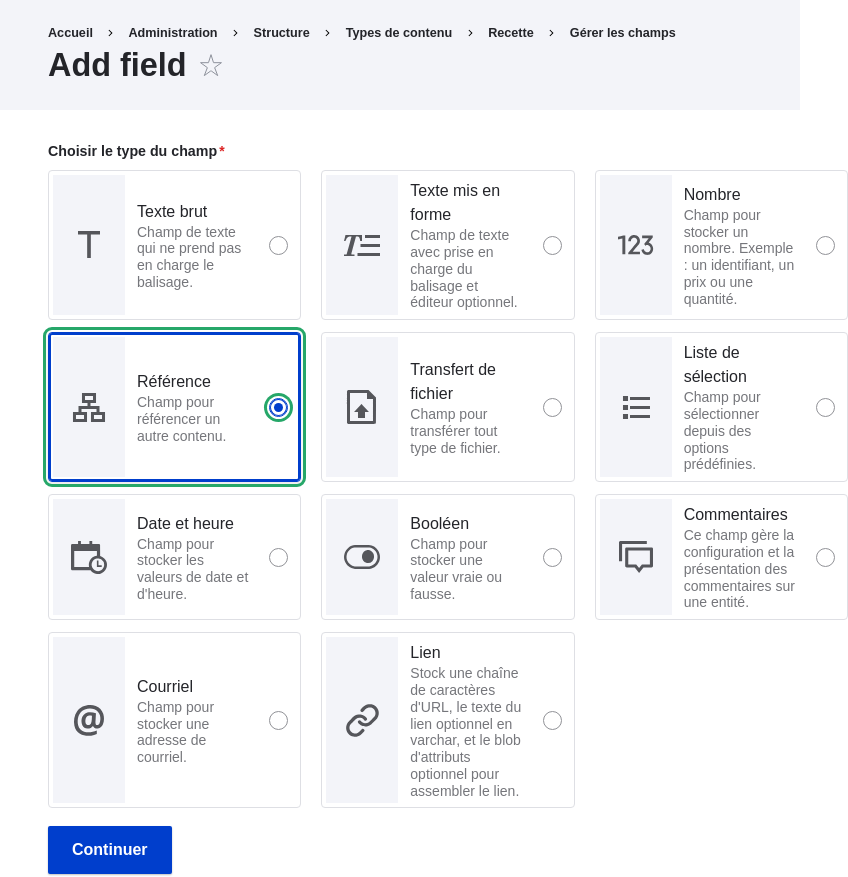 Ajouter un champ de type référence à un type de contenu