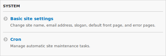 System section of the Configuration page
