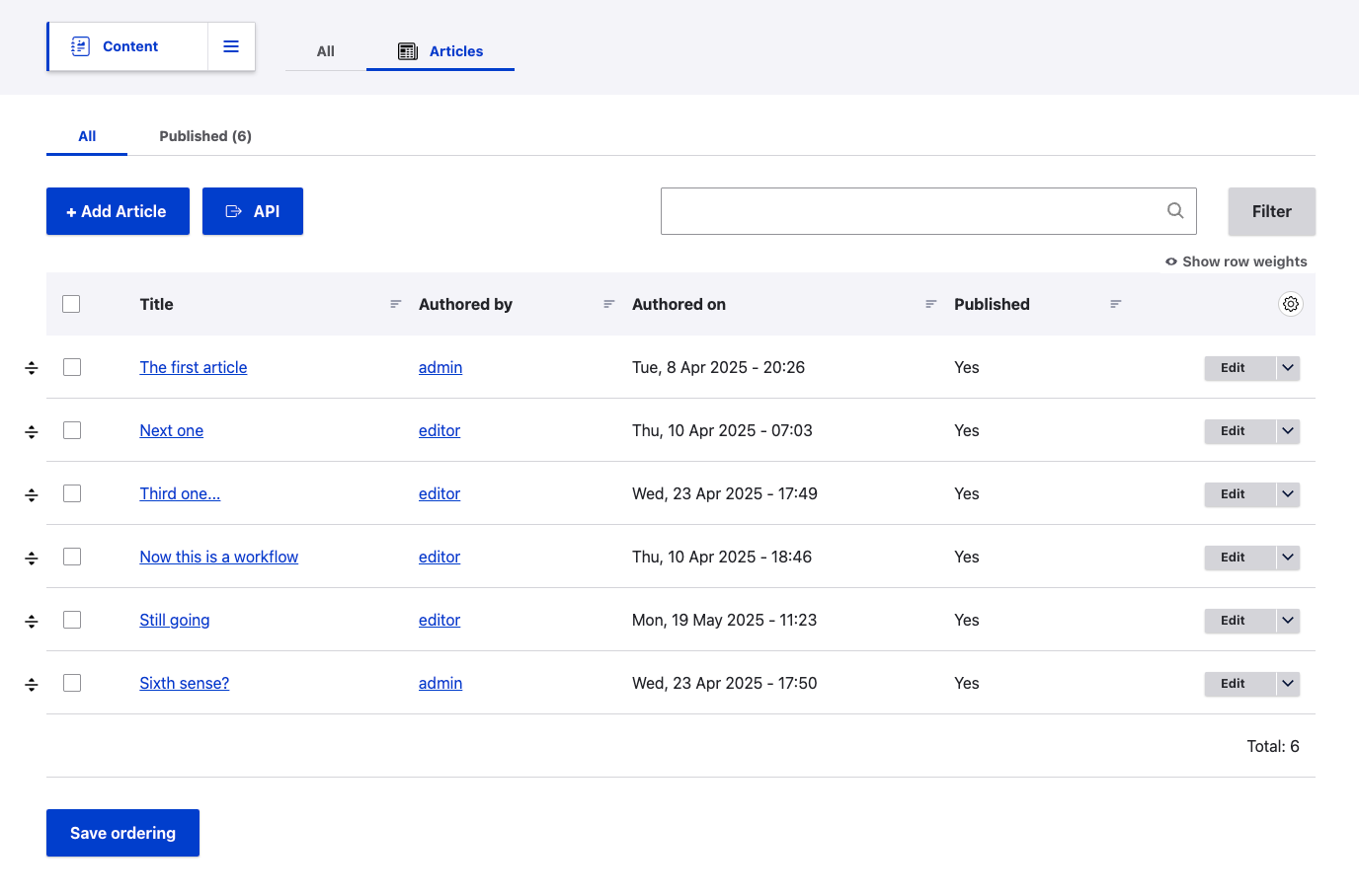 Screenshot of Dropmin's editorial backend