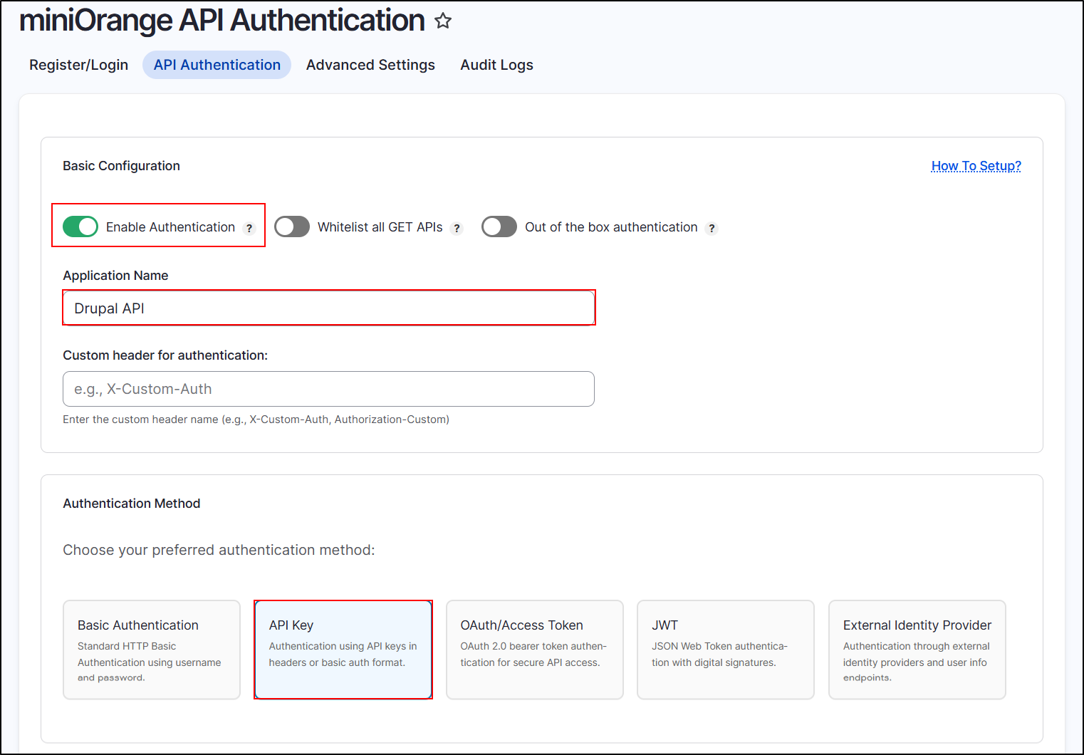 Drupal API Authentication - Select API Key method