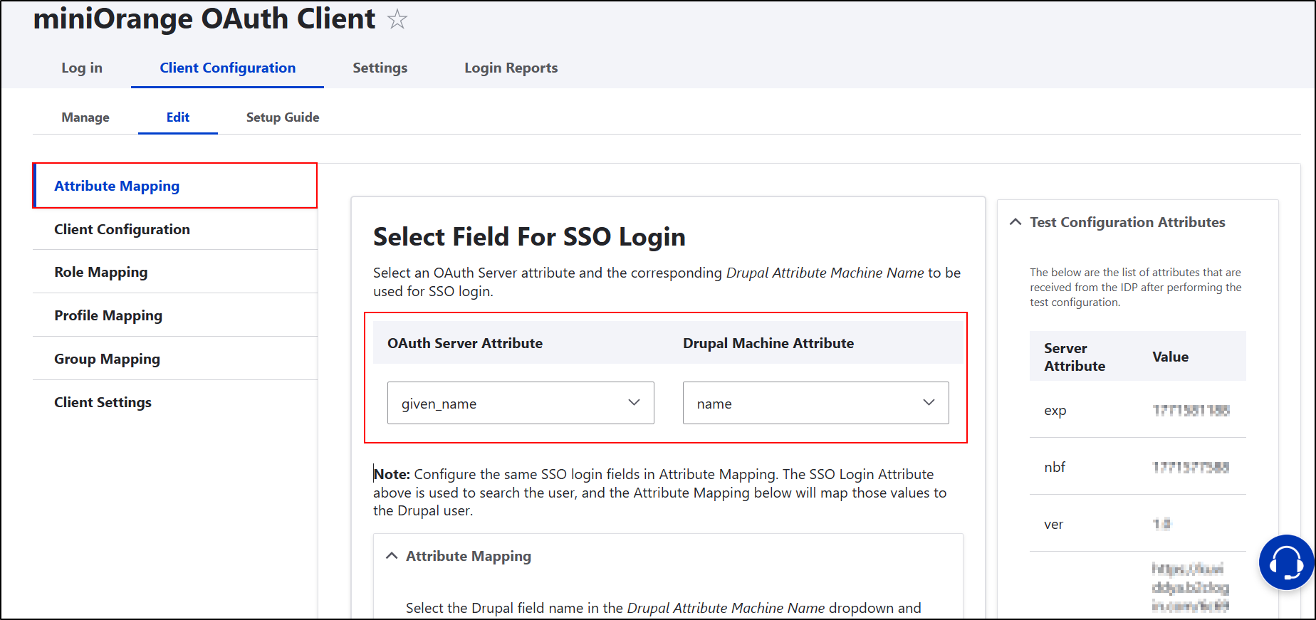 drupal oauth client configuration -Attribute and Role Mapping tab