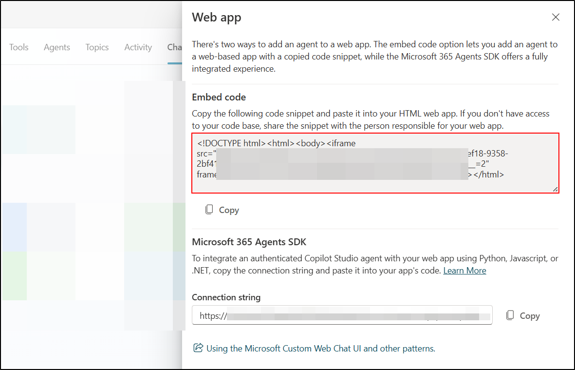 Drupal SharePoint Integration copy Copilot Embded code