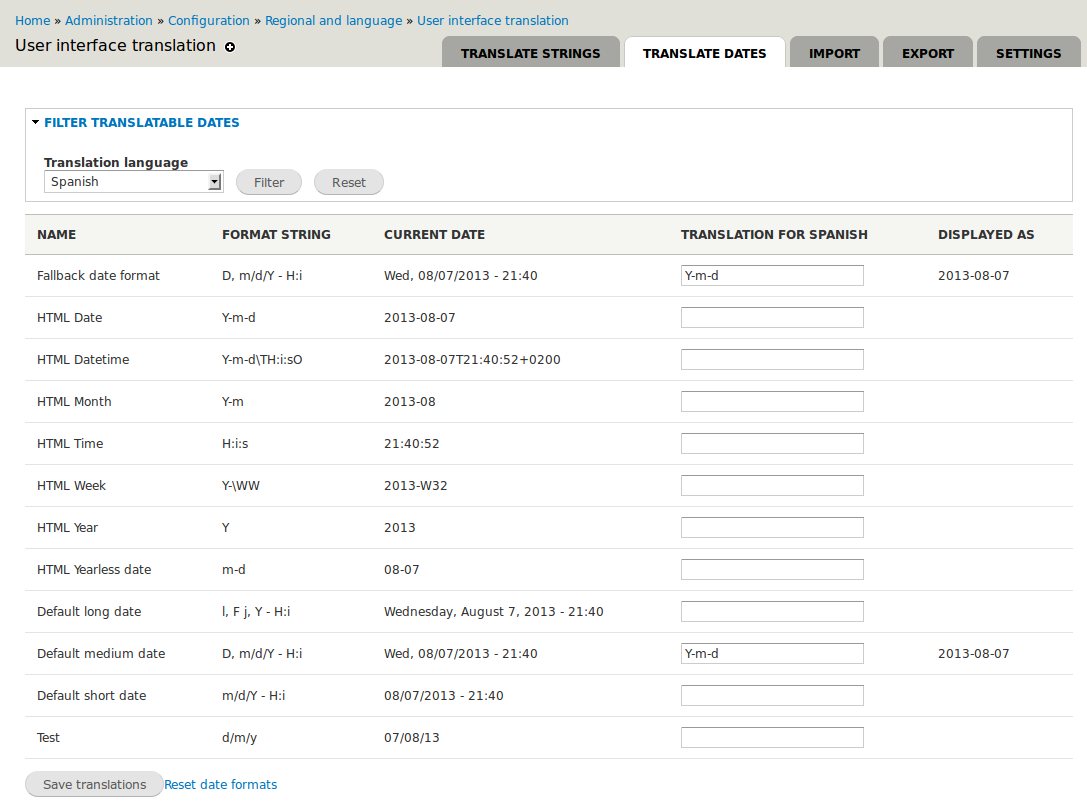 implement translation interface for date formats as part of locale translation format