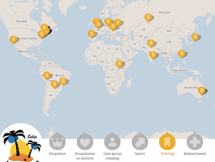 A Drupical map showing training locations around the world