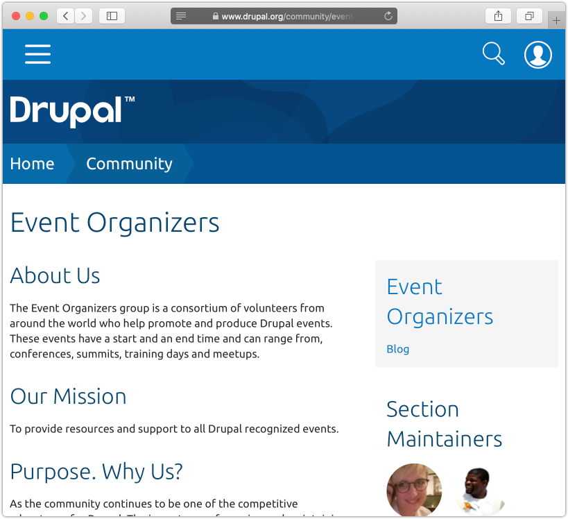 a screenshot of the event organizers section