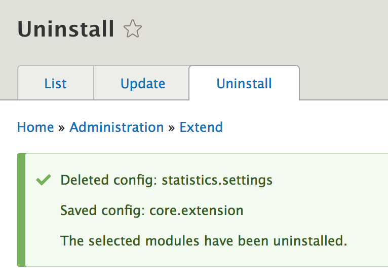 Message after uninstall of statistics module.