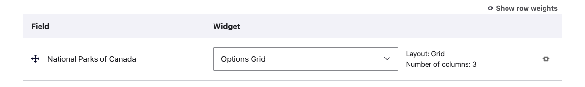 Field with Options grid widget on Manage Form Display form