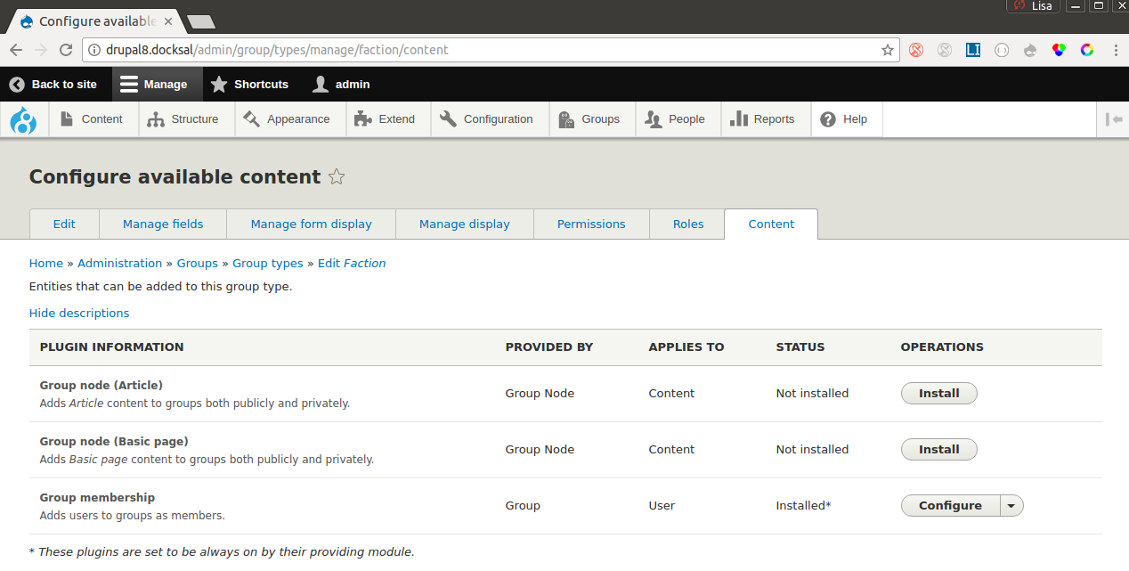 Group module content operations with node plugin