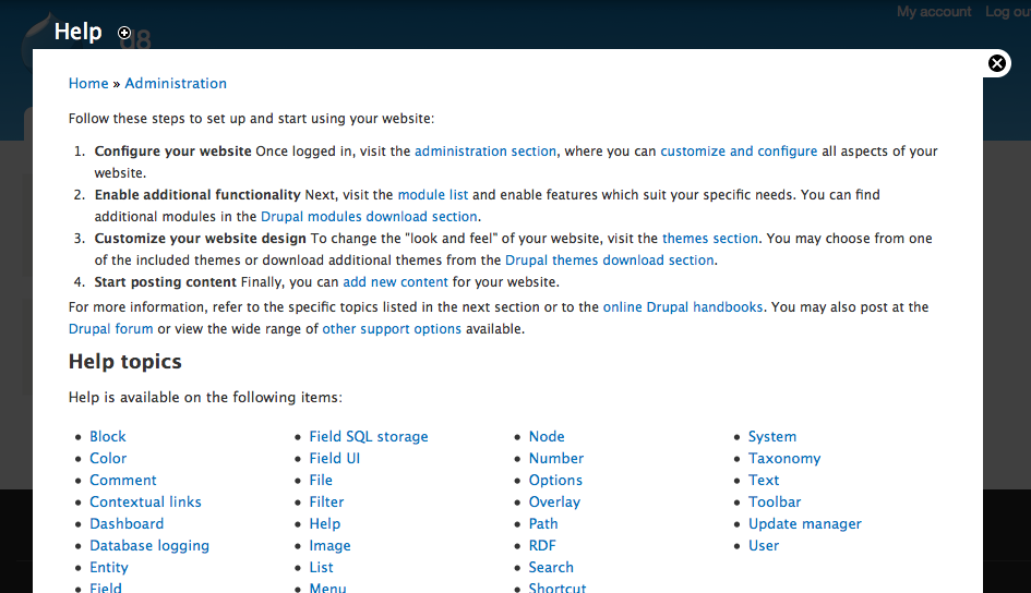 screenshot help start page