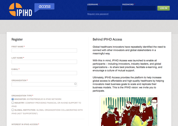 Homepage for unauthenticated visitors to IPIHD Access