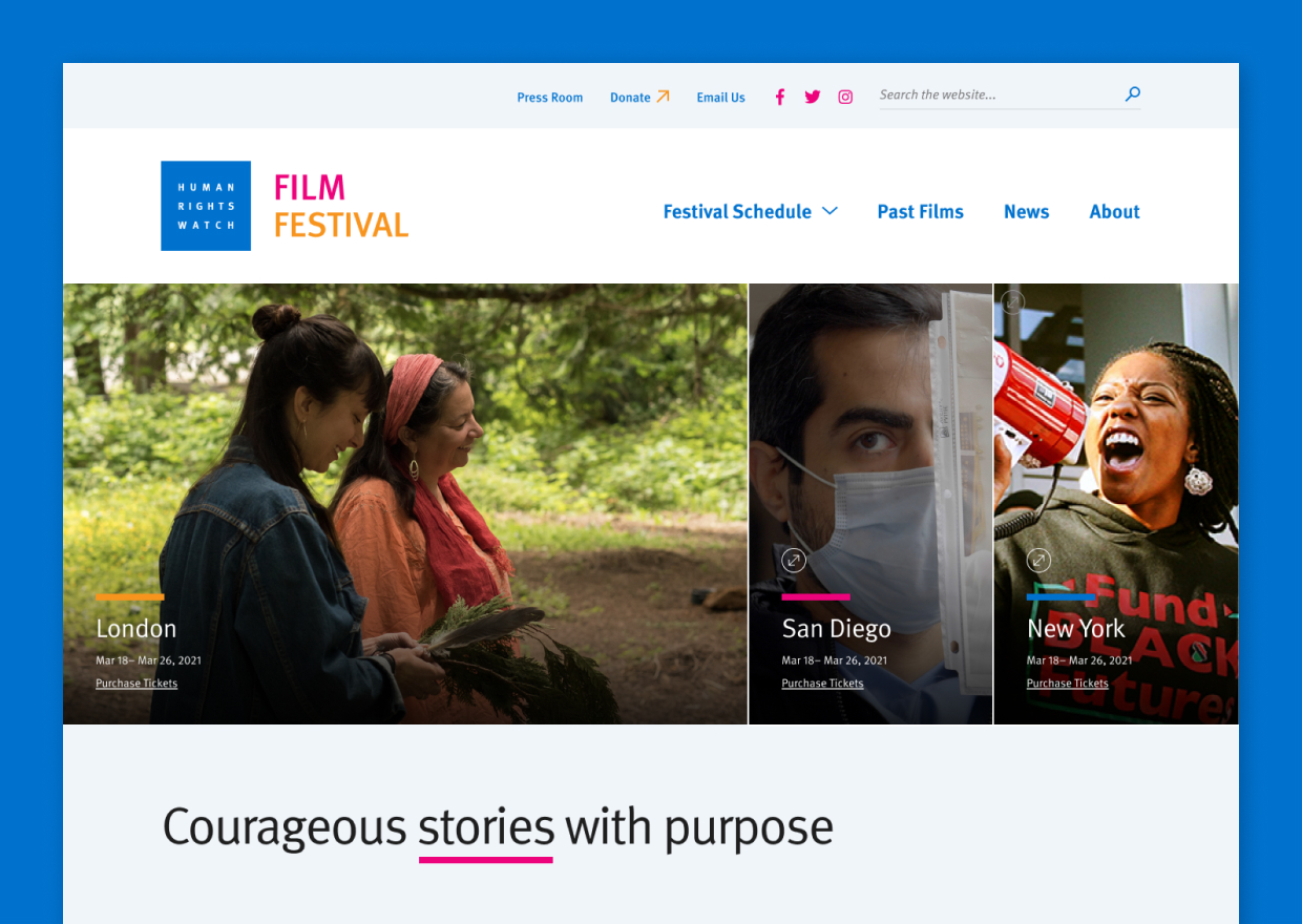 Human Rights Watch Film Festival homepage screenshot