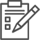 Icon of checklist on a clipboard with a pencil