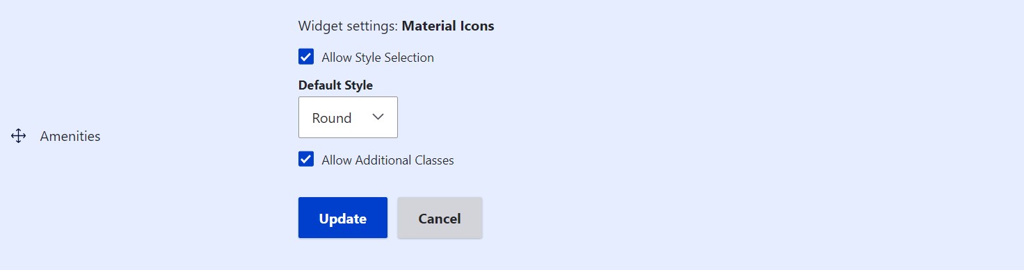 The Material Icons field widget settings