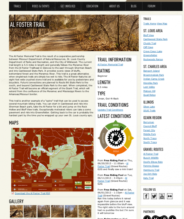 Screenshot of a trail detail page