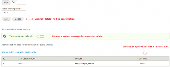 entity example delete option screenshot