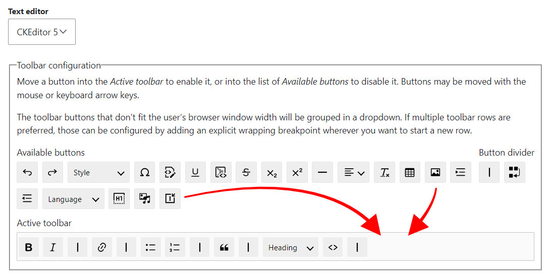 How to activate the Insert module CKEditor plugin