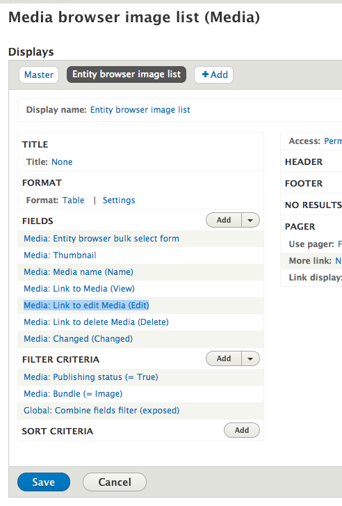 Entity browser view.