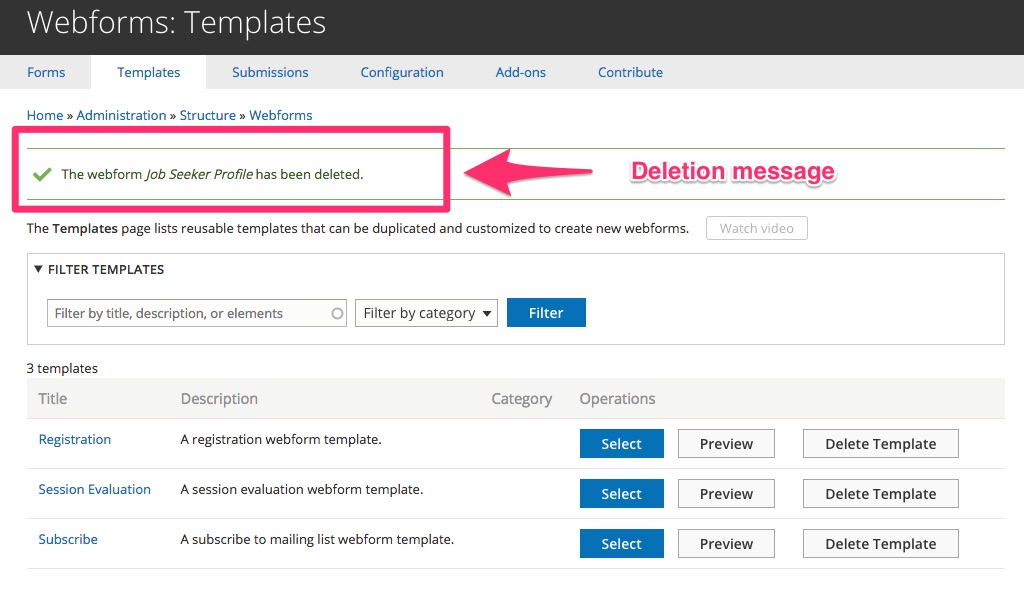 ability to delete default templates 3007041 drupal org web form templates