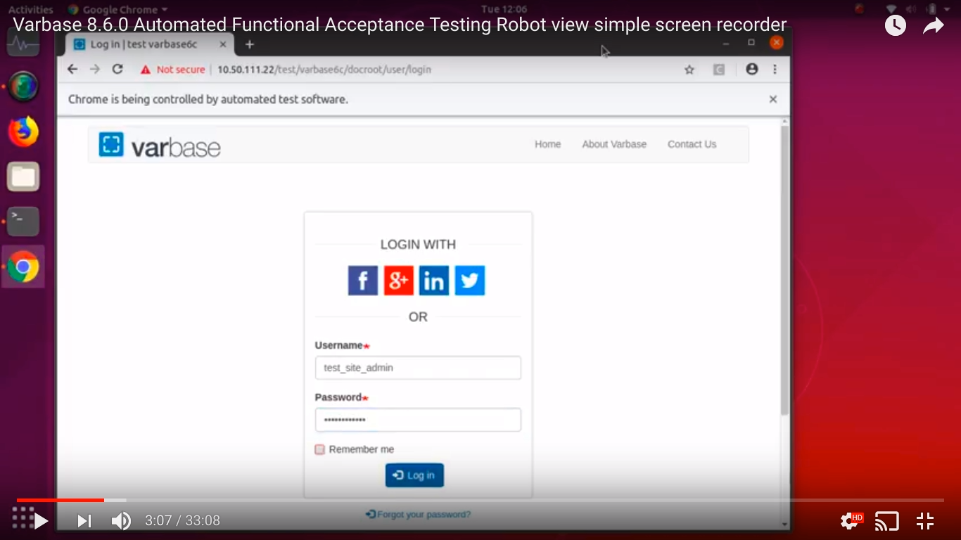 Varbase 8.6.0 Automated Functional Acceptance Testing Robot view simple screen recorder