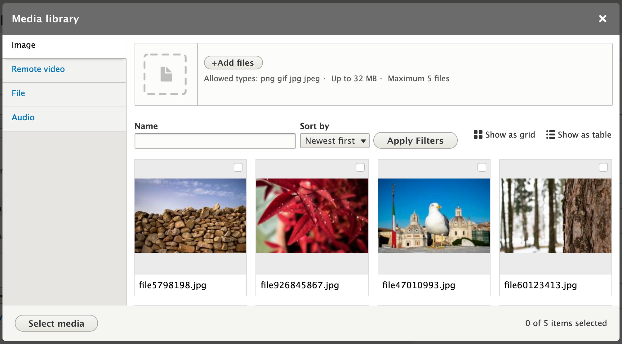 Media library grid view.