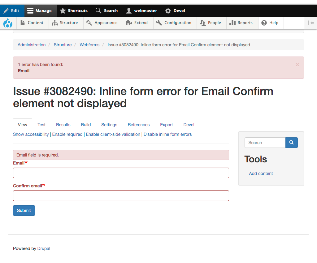 Inline form error for Email Confirm element not displayed [#3082490 ...