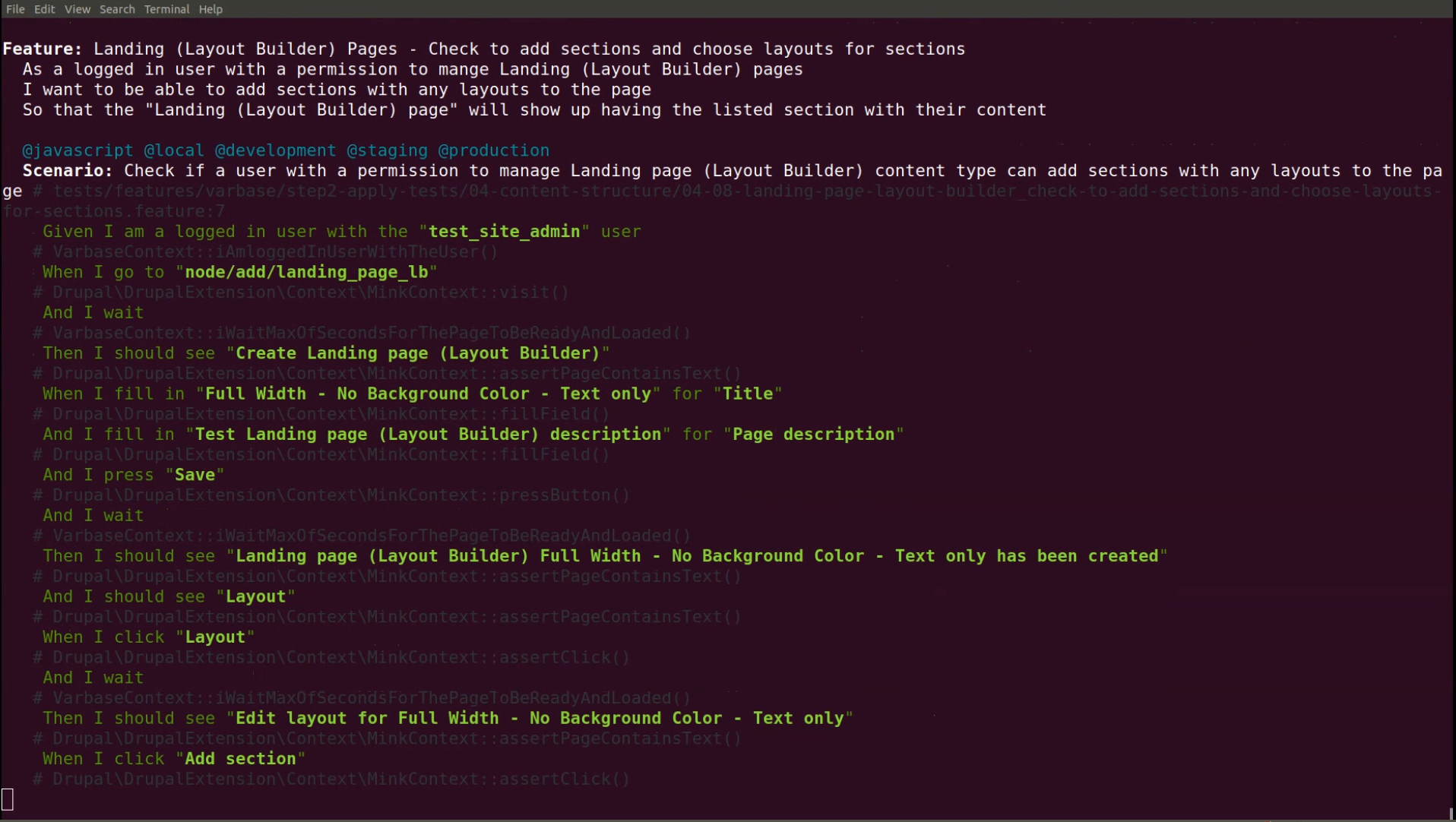 Click to the view the full run for Varbase 8.8.0 Automated Functional Acceptance Testing Terminal View