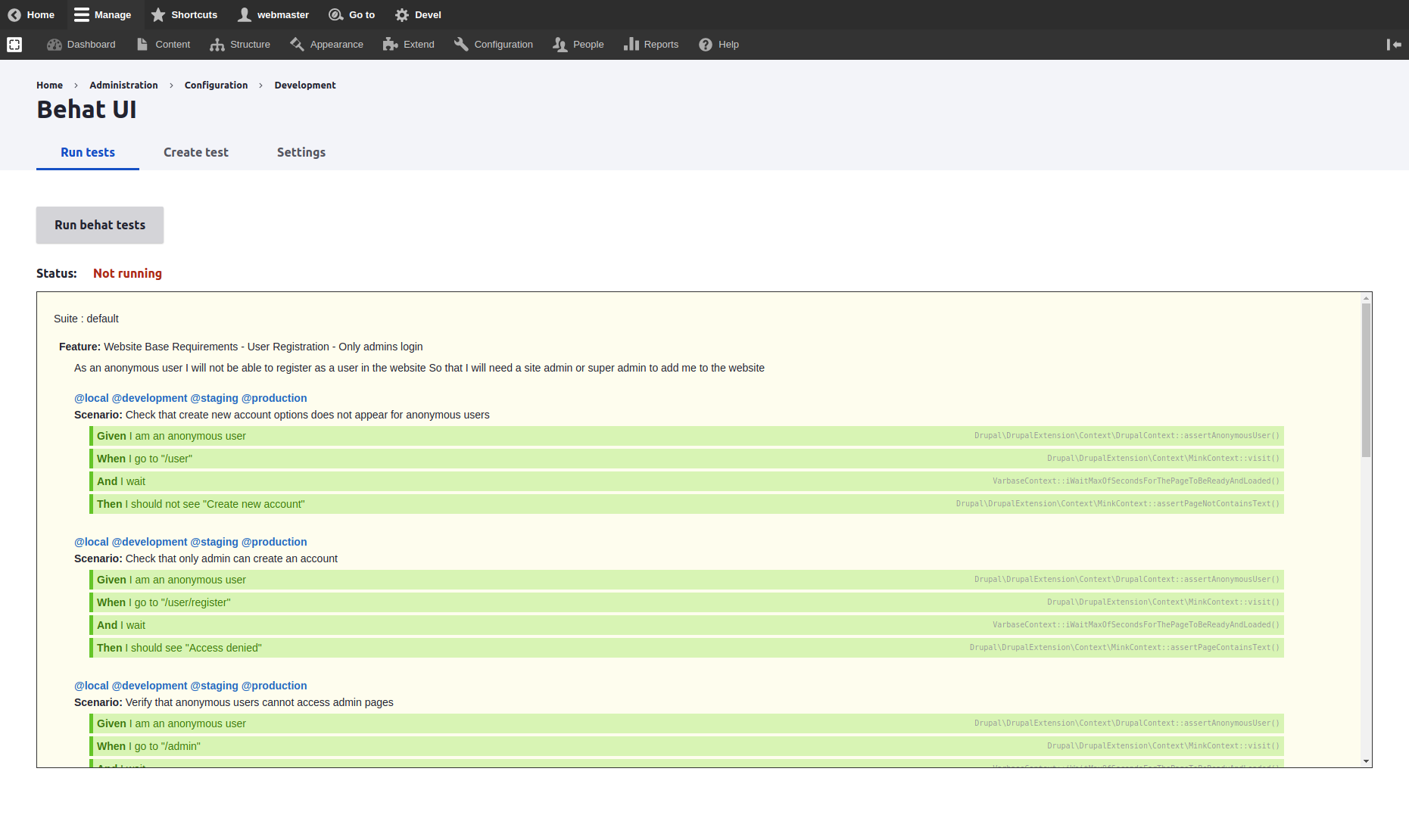 Behat UI Run tests