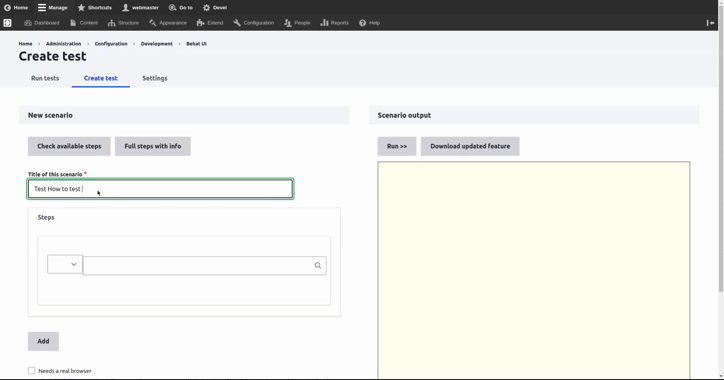 Create new tests with Behat UI