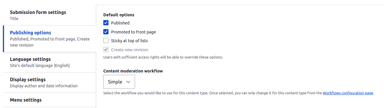 Content moderation workflow - on Creation of a content type