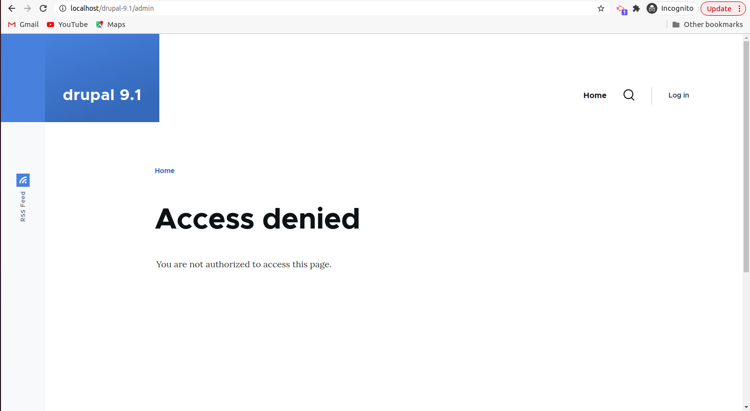 página de administración denegada de acceso a Drupal