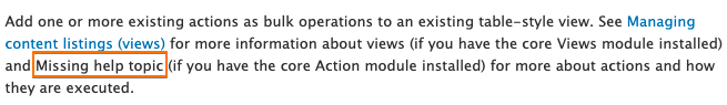 Screenshot of missing help topic link