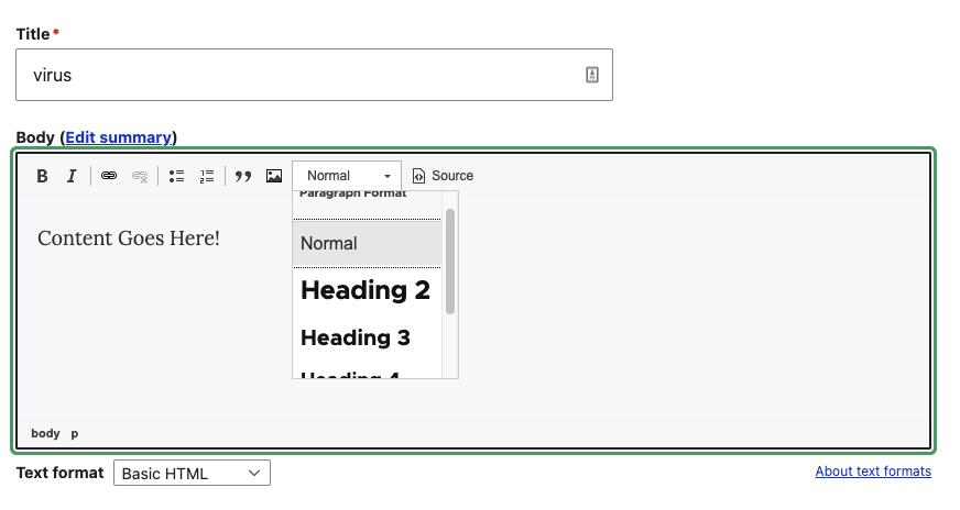 Full HTML Shouldn't Include H1 [#3299776] | Drupal.org