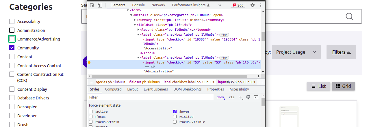 Adjust the checkbox design for the categories sidebar to the Drupal ...