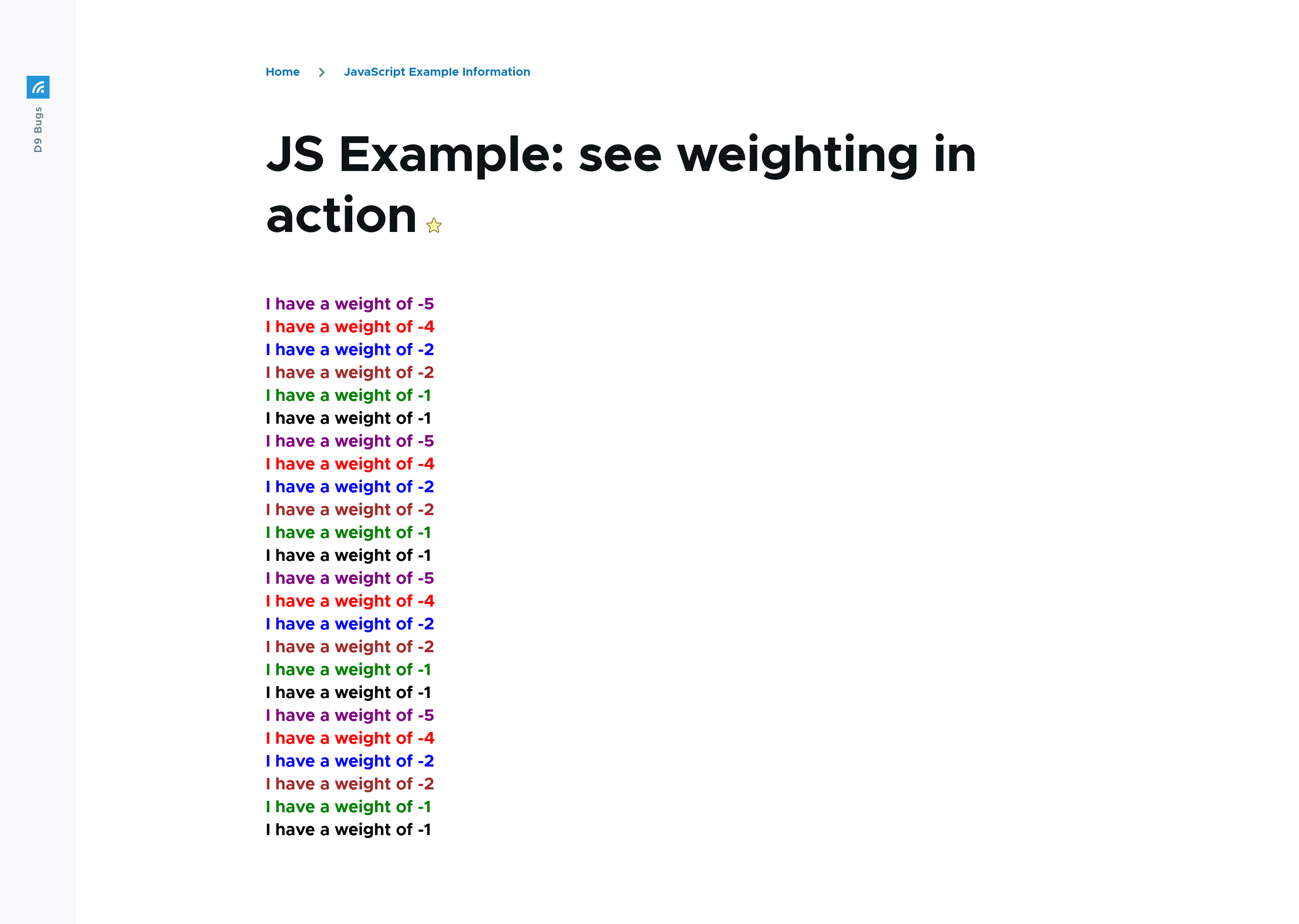JS example The 'Sorting according to numeric weight' example is