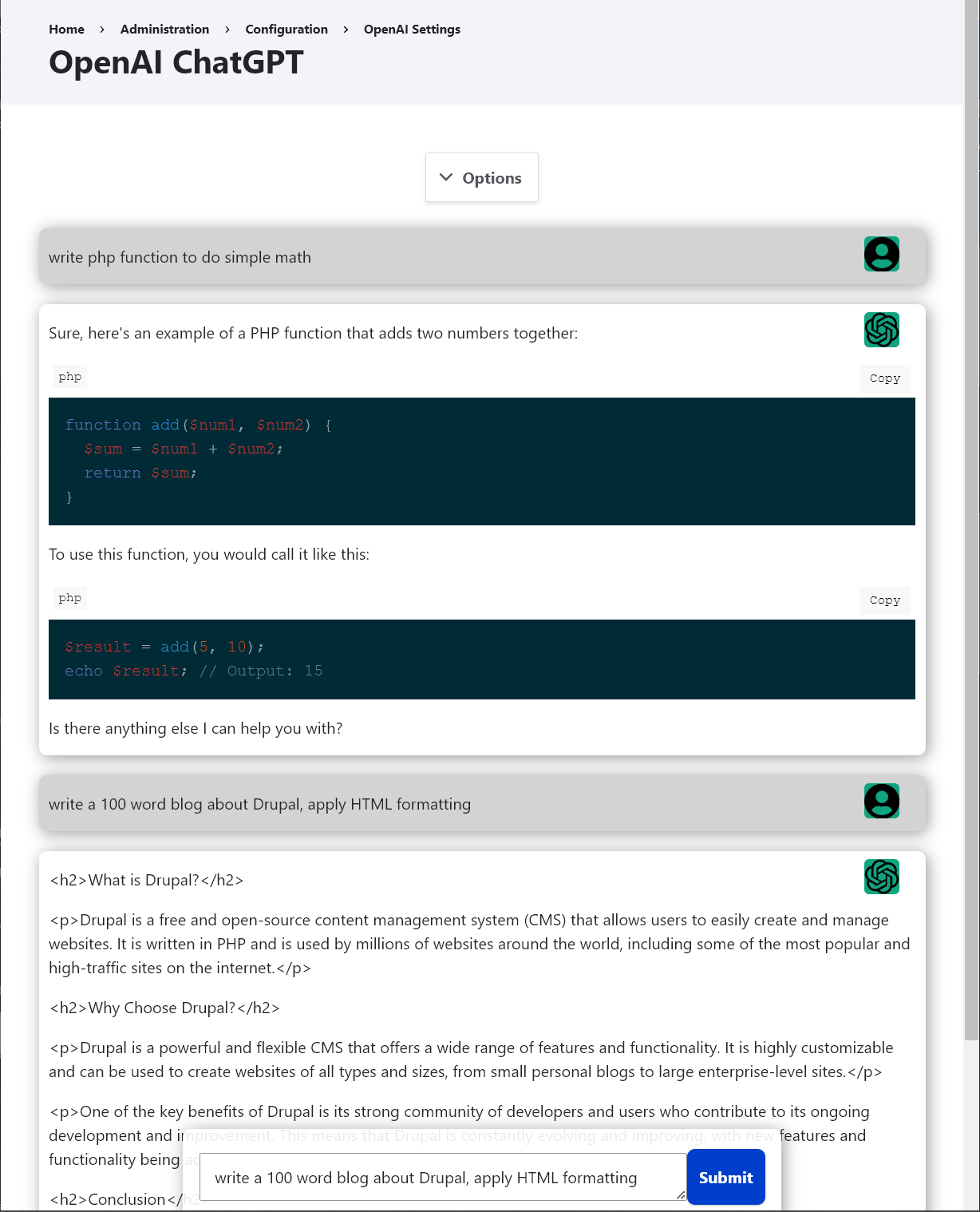 ChatGPT-like UI/UX (and integration with aichat) [#3347447] | Drupal.org