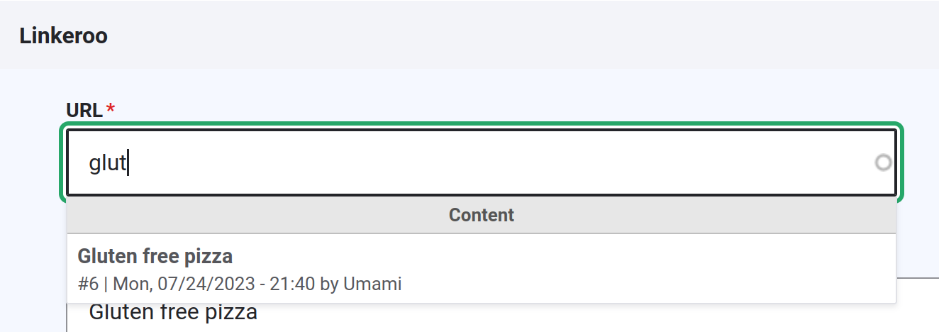 Screenshot showing a field  with the linkit attributes widget configured