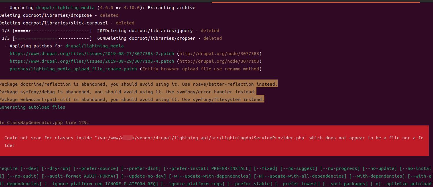 Could not scan for classes inside  myprojectvendordrupallightning_apisrcLightningApiServiceProvider.php  which does not appear to be a file nor a folder [#3382751] | Drupal.org